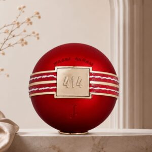 Waseem Akram 414 personalized premium decorative cricket ball with custom name tag design in red and gold finish, available.