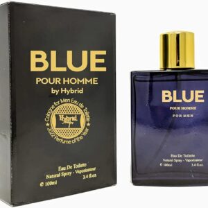 Blue Pour Homme For Men Eau De Toilette perfume bottle with gold cap, 100ml men's fragrance spray in elegant dark blue bottle