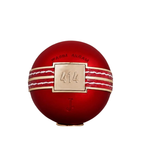 Waseem Akram 414 personalized premium decorative cricket ball with custom name tag design in red and gold finish, available 100ml