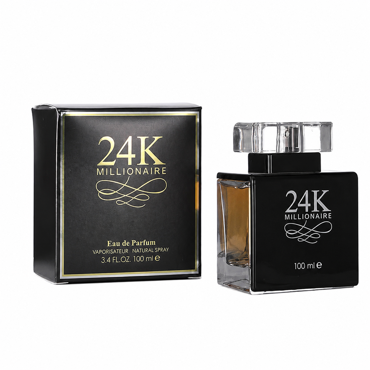24K Millionaire Eau De Parfum 100ml perfume bottle with luxury gold packaging.