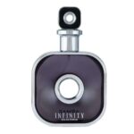 Arman Infinity Eau De Parfum men’s perfume bottle with silver metallic design and dark finish.