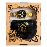 Luxury King Gift Set with Gold Watch and Black Ceramic King Mug in Wooden Gift Box